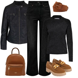 Outfit s Tmavě červená/Bílá/Hnědá Mini Batoh/Mini Batoh L.CREDI "Stylový zimní outfity"