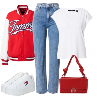 Outfit s Bílá/Krémová Bota Nízká Teniska/Chunky Tenisky/Kožené tenisky/Teniska na platformě Tommy Jeans "Stylový zimní outfity"