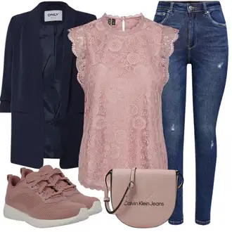 Kombinacije od trapera Zvonoliki kroj sa Pink/Ljubičasta Bluza i Tunika/Majica I Top Veći Broj/Bluza Veći Broj Pieces "Outfit za svaki dan"