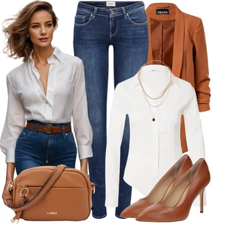 Outfity z džínu Ribcage Rovná noha s Bílá/Krémová Halenkové Body About You "Volnočasový outfit na jaro"