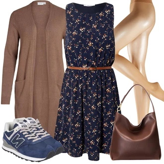 Outfit sa Smeđa/Bež/Ljubičasta/Siva Pletenina/Pletivo Veći Broj/Tunika Vila "Outfit za svaki dan"
