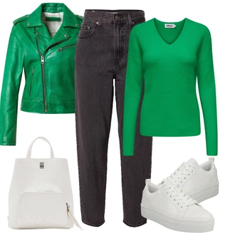 Outfit s Zelená/Tmavě Zelená/Neonové barvy/Tyrkysový Motorkářská bunda/Motorkářské Bund/Kožené Bund/Kožená vintage bunda Oakwood "Trendový zimní vzhled"