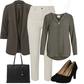 Zapínání na knoflíky Outfit s Tmavě zelená/Khaki/Šedá/Hnědá Businessová Halenka/Kožená bunda/Halenka S 3/4 Rukávem/Blůza s knoflíčkem/Slip-on Halenka/Halenka se Stojatým Límcem/Jednobarevná Halenka/Hedvábná Halenka/Halenkové Body/Tunikové Tričko/Halenka s Dlouhým Rukávem/Dlouhá Halenka Vila "Trendový zimní vzhled"