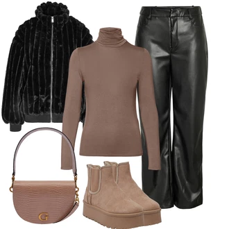 Outfity na zimu Dlouhé s Hnědá/Růžová/Béžová/Fialová/Červená Taška Přes Rameno/Malá Taška/Dopisová peněženka/Sportovní Taška Přes Rameno Guess "Trendový zimní vzhled"
