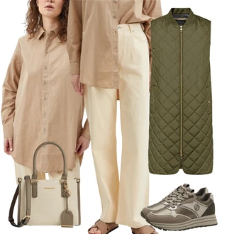 Outfit s Šedá Geox, Tmavě zelená Geox "Trendový zimní vzhled"