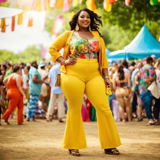 Outfity na festival Boho s Béžová/Hnědá Espadrille sandál/Espadrilka s klínovým podpatkem/Espadrilka na Podpatku/Letní Bota Tommy Hilfiger "Velký velikostní festivalový styl v žluté barvě"Look: Blokování barev, Bad Taste, Boho, Ležérní, Cool, Krásný, Sportovní