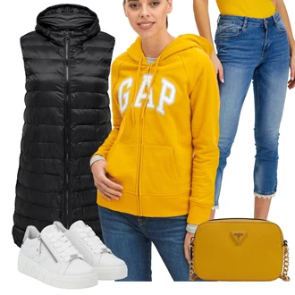 Prodyšné Outfit s Bílá/Krémová Teniska Kožené Tenisky/Teniska na platformě/Úzká Teniska/Teniska teddy/Nízká Teniska/Tenisky s Bočním Zipem Rieker "Volnočasový Outfit Na Jaro"