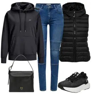 Outfit sa Crna/Tamnosiva/Tamnoplava Sweater majica jjxx "Outfit za proljeće"