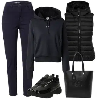 vypchaný Outfit sa Plava/Tamnoplava Termo Traperice/Capri Traperice/Ženske Traperice 7/8 Dužine/Skraćene Traperice/Kožne Cipele/Plisirane Traperice/Sužene Traperice/High Waist Traperice/Traperice Slim Kroja/Sportske cipele/Zimska jakna/Kožna Jakna ZABAIONE "Odjevni komplet za proljeće"