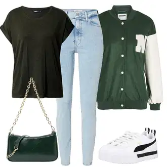 Black Outfits Off-Shoulder mit Zelena/Temno zelena Torba za čez ramo/Billfold/Mini torbica/Baguette torba "Vsakodnevni Outfit"