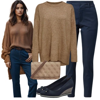 Pametno ležerno Outfit sa Tamnoplava/Plava Chino Hlače/Poslovna Hlača/Hlača od Odijela/Hlače Visokog Struka/Jeggings/Hlače s Prorezom/Skinny Hlače/Uske Hlača/Treggings Kaffe "Zimski outfit"Look: Ured, Old Money, Vanjski, Pametno ležerno, Radna odjeća
