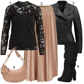 Black Outfits Off-Shoulder mit Bež/Rjava Mini torbica/Baguette torba/Torba za čez ramo/Satchel torba "Zimski outfit"