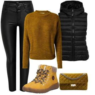 Outfit s Žlutá/Hnědá Zimní bota/Teniska Zimní Tenisky/Trekingová Bota/Šněrovací Kozačka Rieker "Zimní look"
