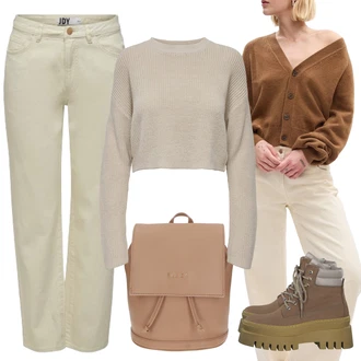 Outfity na zimu Rovná noha Džínovina s Krémová/Béžová/Bílá/Khaki JdY "Zimní look"