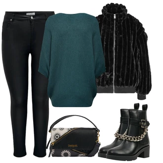 Outfity na zimu Streetwear s Černá Noisy may "Zimní look"Look: Nadrozměrné, Pohodlný, Glamourové, Streetwear