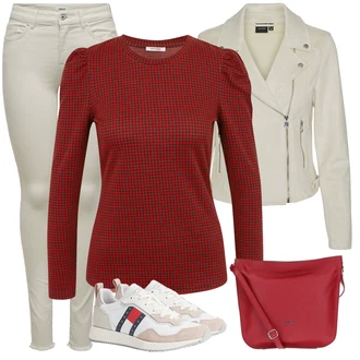 Outfit s Béžová/Krémová/Bílá Bota Vintage teniska/Teniska teddy/Úzká teniska/Kožené tenisky/Nízká Teniska/Letní tenisky Tommy Jeans "Zimní look"