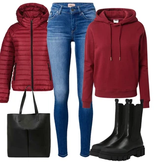 Outfit s Červená/Tmavě červená Sbalitelné Bund/Puchová Bund/Bunda s Kapucí/Zimní Bund/Prošívaná Bunda/Nafukovací Bund/Letní peřová bunda/Podzimní bunda Icepeak "Zimní look"