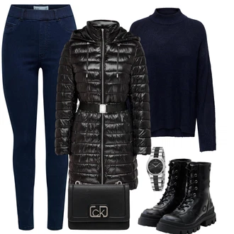 Motorkář Outfit s Černá Kozačka Vintage Kotníková Bota/Motorkářská bota/Klasická Kozačka/Ovčí Kožešinová Bota/Šněrovací Kotníková Bota/Šněrovací Kozačka na Platformě/Bojová Bota Desigual "Stylový zimní outfity"