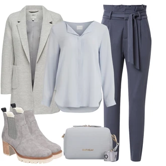 Outfit s Šedá/Světle šedá/Béžová Kozačka Zimní kotníková bota/Zimní bota/Kožená bunda/Kotníková Bota s Podšívkou/Letní kotníková Kozačka/Chelsea Boty Rieker "Zimní nálada"