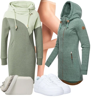 Outfity na zimu Ke kolenům s Tmavě Zelená/Světle Zelená/Zelená Zimní Šaty/Mikinové Šaty/Svetrové Šaty Ragwear "Zimní nálada"