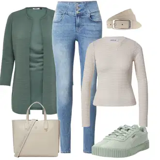 Outfit s Tyrkysový/Zelená/Khaki Pletenina veľkej veľkosti/Tunika/Kabát/Kalhoty Veľké Veľkosti Only "Zimni nálada"