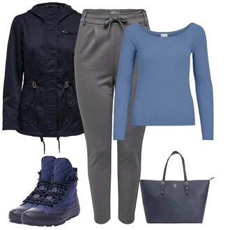 Streetwear Outfit s Modrá/Tmavě modrá/Světle modrá Teniska Zimní Tenisky/Kožené pánské obuv/Nepromokavá Bota/Úzká Teniska/Tenisky s Bočním Zipem Converse "Zimni nálada"Look: Lev, Váhy, Moderní, Sportovní, Streetwear, Unisex