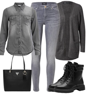 Džínovina Outfit s Šedá/Světle šedá/Tmavě šedá Halenka Džínsová Blůza/Halenka s Dlouhým Rukávem Vila "Zimní nálada"