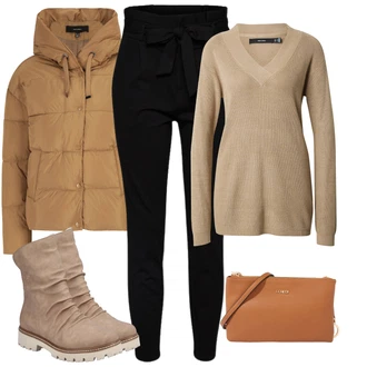 Outfit s Černá Střmenová Kalhoty/Paperbag Kalhoty/Kalhoty s Vysokým Pasem/Pletený Legín VERO MODA "Zimni nálada"