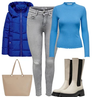 Outfit s Modrá/Tmavě modrá Zimní Bund/Puchová Bund/Udržitelná bunda/Neobvyklá bunda/Lyžařská bunda/Nafukovací Bund/Bunda s Kapucí/Prošívaná Bunda/Letní peřová bunda/Přechodné Bundy JdY "Zimní outfit pro volný čas"