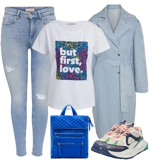 Outfit s Bílá/Zelená/Vícebarevný Teniska Chunky Tenisky/Nízká Teniska/Teniska s dírkovaným vzorem/Letní Tenisky/Vintage Teniska Tommy Jeans "Zimní outfit pro volný čas"