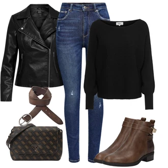 Outfity pro zábavu s Modrá/Tmavě modrá Navlékací džíny/Kožené bundy/High Waist Džínové Kalhoty/Dámské Džíny s Délkou 7/8/Zimní bunda/Push up Džín/Kožené Boty/Džíny s Dírou/Džíny s Rozparkem/Kožená bunda/Kotníková Bota Only "Zimní outfit pro volný čas"
