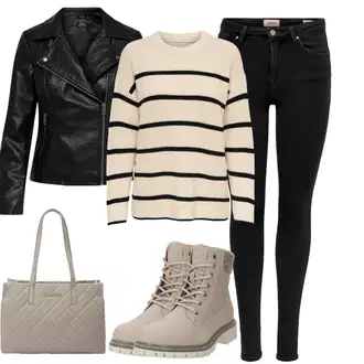 Outfity na zimu Pruhovaný s Krémová/Tmavě modrá/Béžová/Bílá Jednoduchý Svetr Only "Zimní outfit pro volný čas"