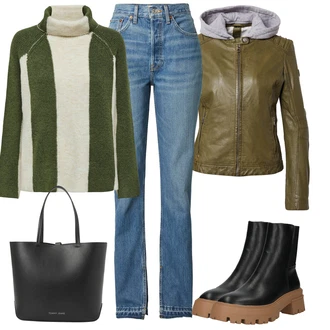 Outfit s Černá/Béžová Kožená kotníková bota/Plochá Kotníková Bota/Chelsea Boty/Kotníková Bota s Podšívkou/Bota na Platformě/Bota na platformě New Look "Zimní outfit pro volný čas"