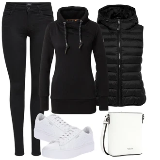 Outfit s Černá Formovaná Legína/Teplé Legíny/Pletený Legín/Kožená bunda/Bavlněné Legíny/Legíny s Rozparkem/Legíny s Podšívkou/Manšestrový legíny/Termo Kalhoty/Neprůhledný Legíny/Zimní legína/Jeggings Only "Zimní outfit pro volný čas"