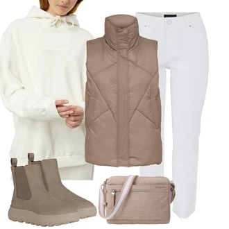 Respira Outfit s Béžová/Hnědá/Khaki Kožená bunda/Plochá Kotníková Bota/Teniska Zimní Tenisky/Gumová Kotníková Bota/Chelsea Boty Geox "Zimní outfity"