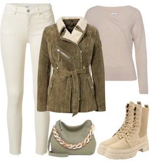 Outfity na zimu Krátká s Béžová/Khaki/Hnědá Svetr Carmen/Svetr na kojení/Svetr s přehozem Lascana "Zimní outfity"