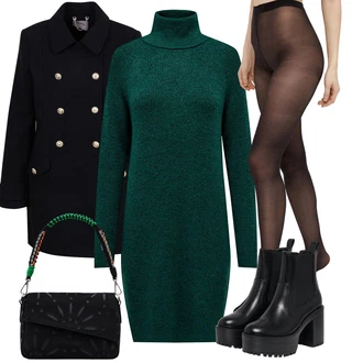 Outfit s Černá/Tmavě hnědá/Červená Vlněný punčocháč/Síťovaný punčocháč/Nylonová punčocha/Podpůrný punčocháč/Punčocháče Velká Velikost/Punčocháče Pieces "Zimní outfity"