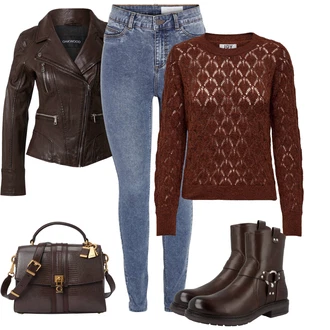 Steampunk Outfit s Hnědá/Tmavě červená/Tmavě hnědá Plochá Kotníková Bota/Jezdecká Bota/Motorkářská bota/Kožená kotníková bota/Kožená bunda/Motorkářská Bota Dockers by Gerli "Zimní outfity"Look: Cool, Italský, Námořní, Venkovní, Steampunk, Unisex, Western