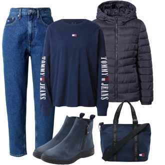 Outfit s Tmavě Modrá/Modrá/Světle Modrá Kožená bunda/Nepromokavá Bota/Zimní kotníková bota/Kotníková Bota s Podšívkou/Nepromokavá kozačka/Gumová Kotníková Bota/Kozačka se zipem/Kožené pánské obuv/Plochá Kotníková Bota/Chelsea Boty Lascana "Zimní outfity"