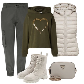 Outfity na zimu s Khaki/Tmavě zelená Cargo Kalhoty/Cargo Tepláky Only "Zimní outfity"