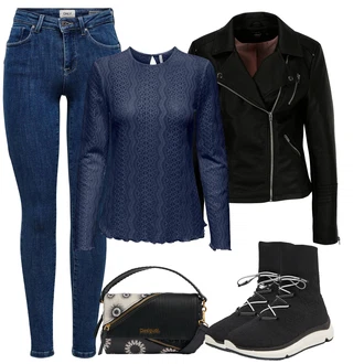 Zima Outfit s Černá Dámská Ponožková Bota/Teniska Zimní Tenisky Guess "Zimní outfity"