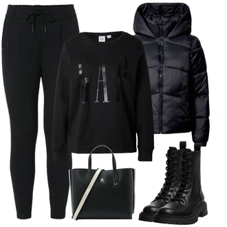 Outfit s Černá Šněrovací Kotníková Bota/Klasická kozačka/Šněrovací Kozačka na Platformě/Bojová Bota Pull&Bear "Zimní outfity"