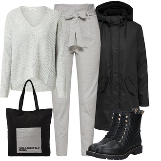 Outfit s Černá/Tmavě šedá/Šedá Nepromokavé Bund/Vosková Bunda/Zimní Parka/Parka Přechodová Bund/Funkční Bunda Only "Zimní outfity"
