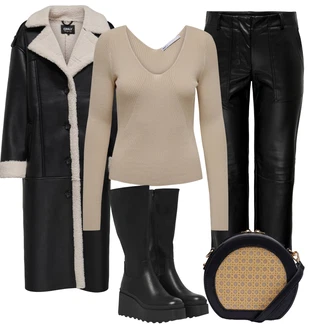 Outfity na zimu Rockový s Černá Kozačka Bota na Platformě/Bota se širokým nohavici Only "Zimní outfity"Look: S Mokrým Vzhledem, Rockový, Nadrozměrné