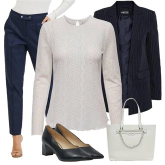 Outfit sa Bijela/Tamnoplava/Svjetloplava/Plava Obuća Pumpa na Niskoj Peti/Pumpica S Visokim Prednjim Dijelom/Elegantna Cipela/Udobna pumpa/Vintage Pumpa/kožena cipela/Poslovna Obuća Caprice "Zimski outfit"