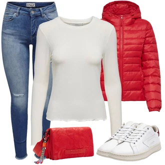 Kombinacije za zimu Duga sa Crvena Torbica/Puffer džep/Torba Za Preko Ramena/Torba za pisma/Torba preko ramena/Torbica/Mala Torbica Desigual "Zimski outfit"