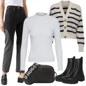 Denim outfits Vintage Visok pas mit Črna/Temno siva/Siva Dad Kavbojka/Mom Jean/Moška Usnjena Jakna/Vintage kavbojke levi's ® "Zimski videz"Look: Stil, 50. leta, 90. leta, Kul, Lepo, Vintage, Western