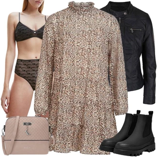 S zakovicama Outfit sa Crna Čizmica Kožna Jakna/Gumena Gležnjača/Chelsea Gležnjača Only "Zimski outfit"