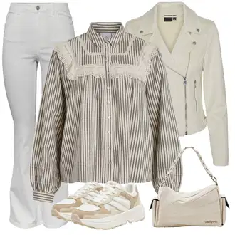 Kombinacije za zimu Prugasto sa Smeđa/Bež/Tamnozelena/Zeleno/Kaki Razigrana bluza/Len Blúza/Bluza s Petar Pan kragnom/Bluza od Samta Vila "Zimski outfit"