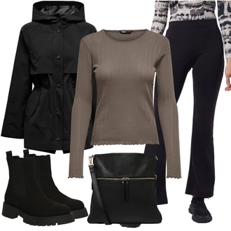 Outfits for chubby mit Črna Zvončaste Hlače/Pajkice Na Zvonec Pajkica/Razširjena Hlača/Pajkice na Zvonec Only "Zimski videz"